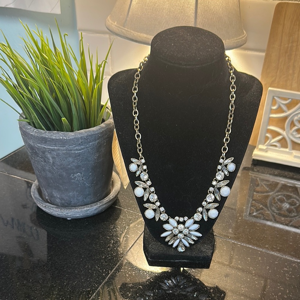 LOFT Gold and Silver Statement Necklace with Crystal Accents